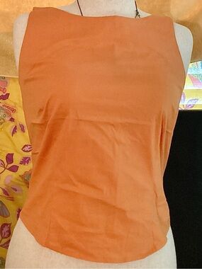 Liz Claiborne Orange Square Neck Sleeveless Poplin Blouse